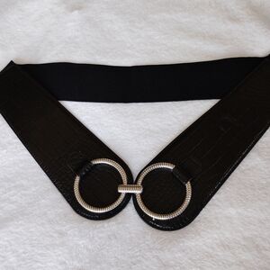 White House Black Market Black Croc Embossed Wide Elastic Waist Belt WHBM